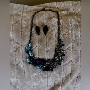 Elegant Blue and Silver Necklace and Earring Set